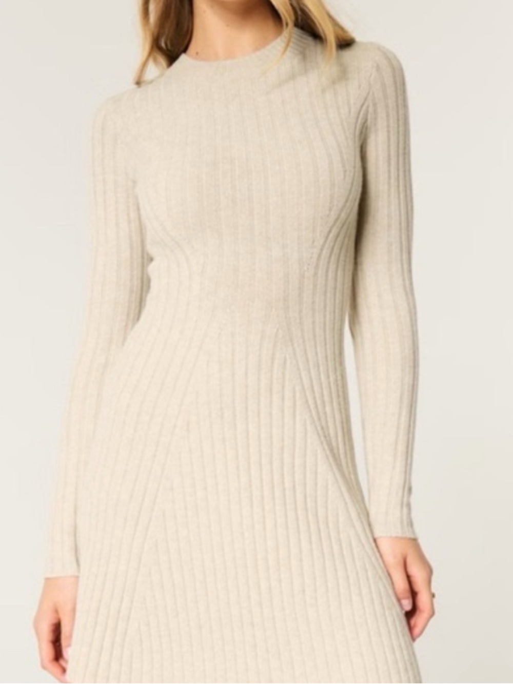 BRAND NEW Hollister Long Sleeve Ribbed Knit Bodycon Dress in Cream